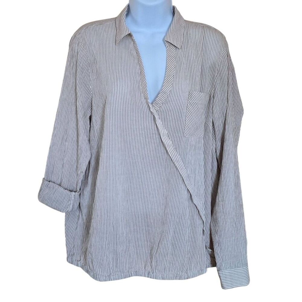 J. Jill Striped Wrap-Style Button-Up Blouse cottagecore teachercore